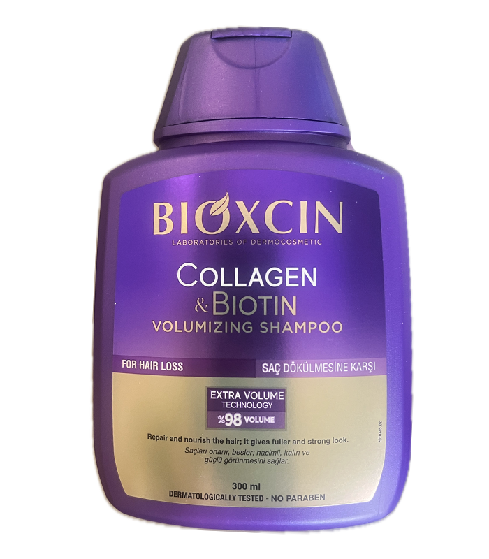 شامپو بنفش بیوکسین BIOXCIN حاوی بیوتین و کلاژن 300 میل